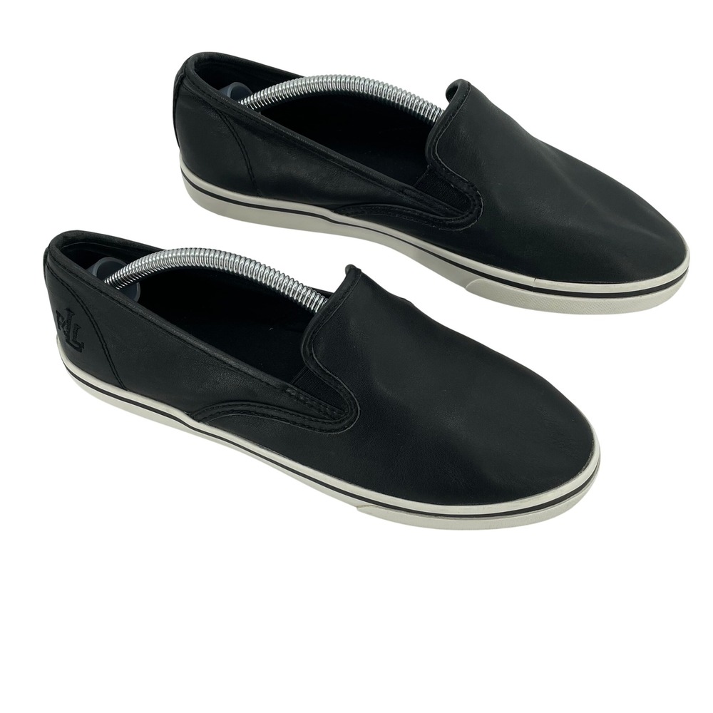 Lauren Ralph Lauren Women's Janis-LG Black Leather Slip On Sneakers Shoes 7.5B